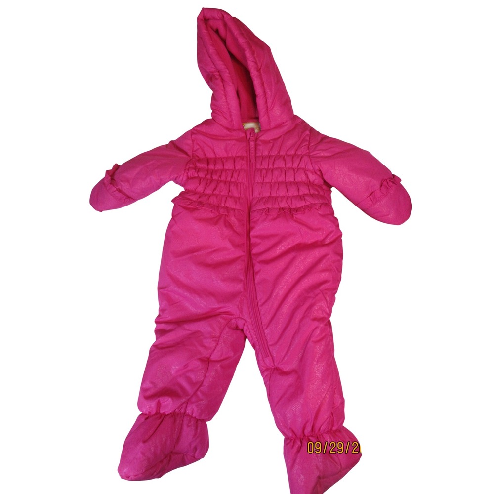 Rothschild Pink Hooded Snowsuit Baby Girls 12M Fleece Lined Puffer Pram Suit